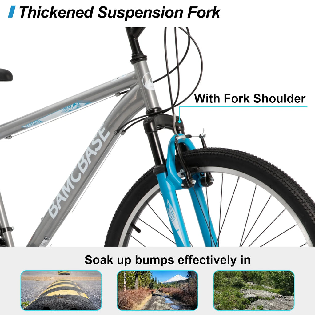 Hiland 26 27.5 29 Inch Mountain Bike, Mens Womens MTB with 21 Speeds, High-Tensile Steel Frame, V Brake, Hardtail Bicycle for Adults