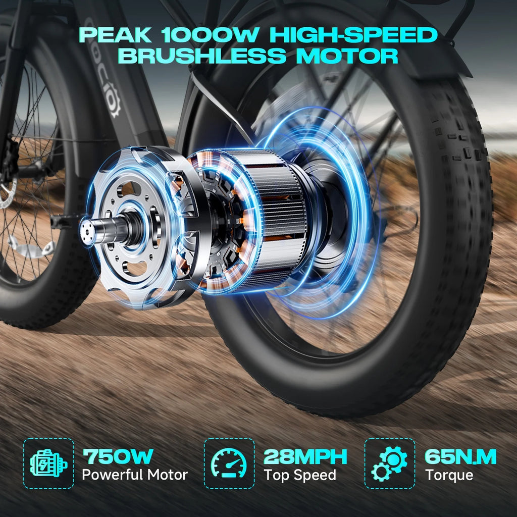 Gocio Electric Bike, 26"x4.0" Fat Tire E-Mountain Bike, Peak 1000W Motor, 28MPH 48V 15Ah Battery Removable Ebike for off Road, Sand, UL2849
