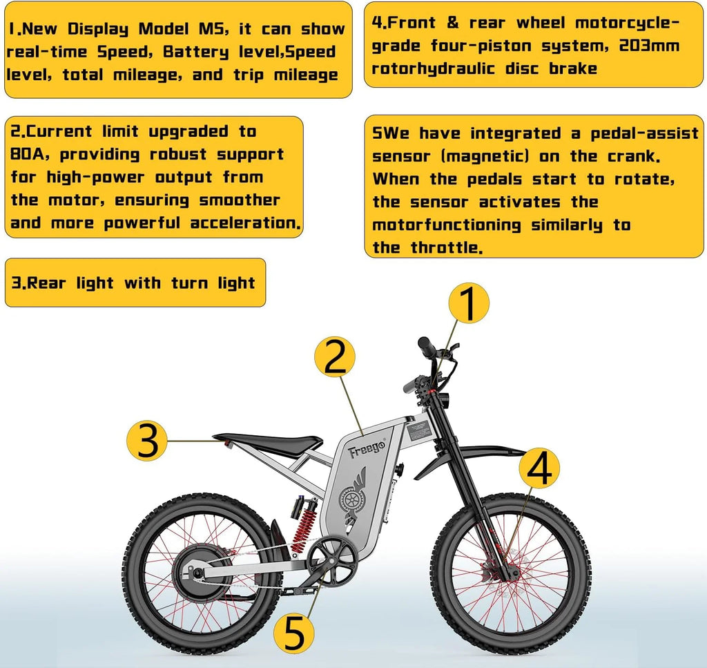 6000W(Peak) Motor 60V/35Ah Battery, Freego X2Pro Electric Motorcycle for Adults, Electric Bike  50MPH/7 Speed Off Road Electric Bicycle,19x2 Full Suspension/Four-Piston Hydraulic Brake UL2849MTB