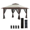 Pop Up Gazebo 13x13ft - Beige Patio Canopy Tent with Mesh Walls