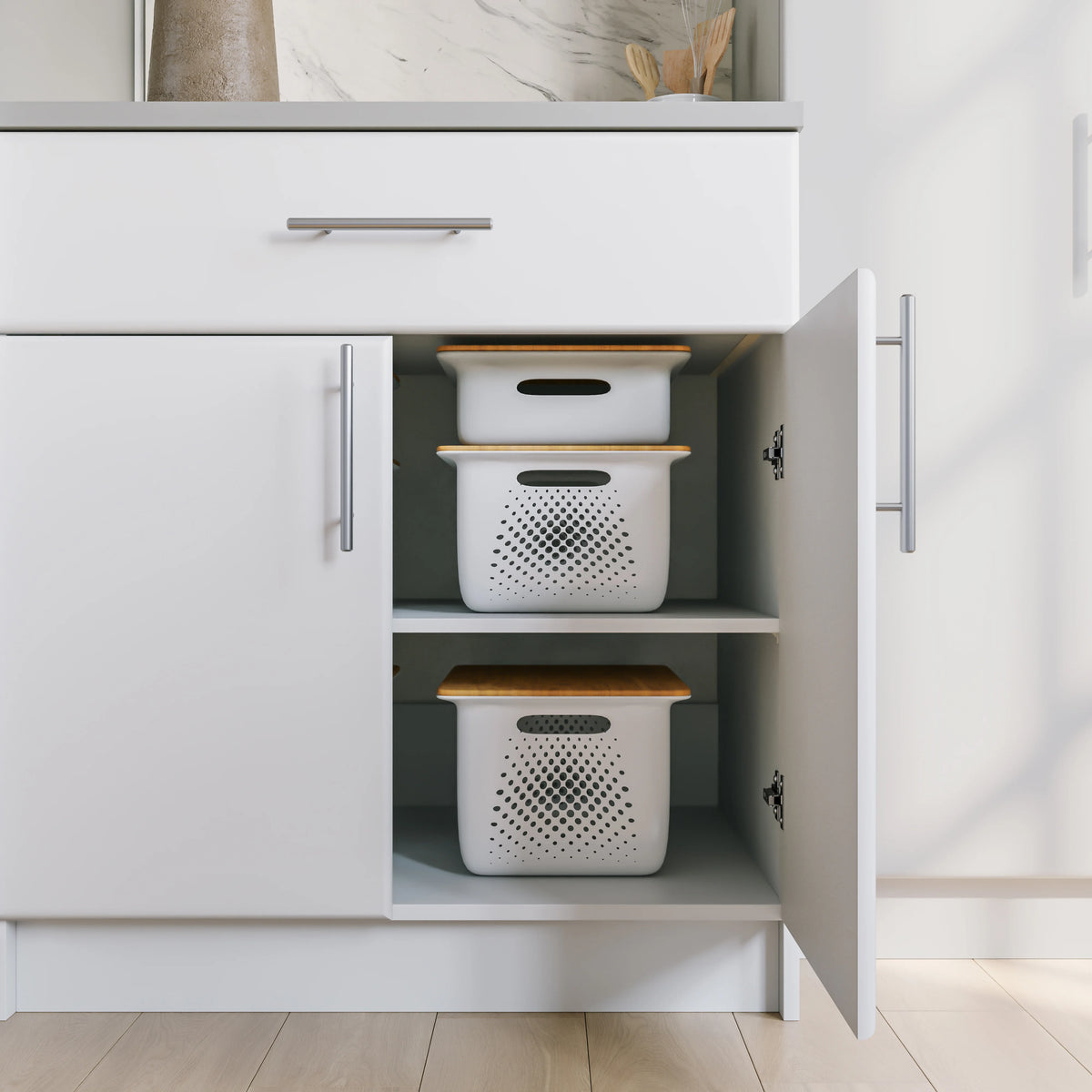 Prepac Elite 36" Tall Storage Cabinet with Doors and Shelves, Multipurpose Garage Cabinet with Large Drawer and Adjustable Shelf, Open Back Storage Furniture for Kitchen, Laundry Room, Garage, White