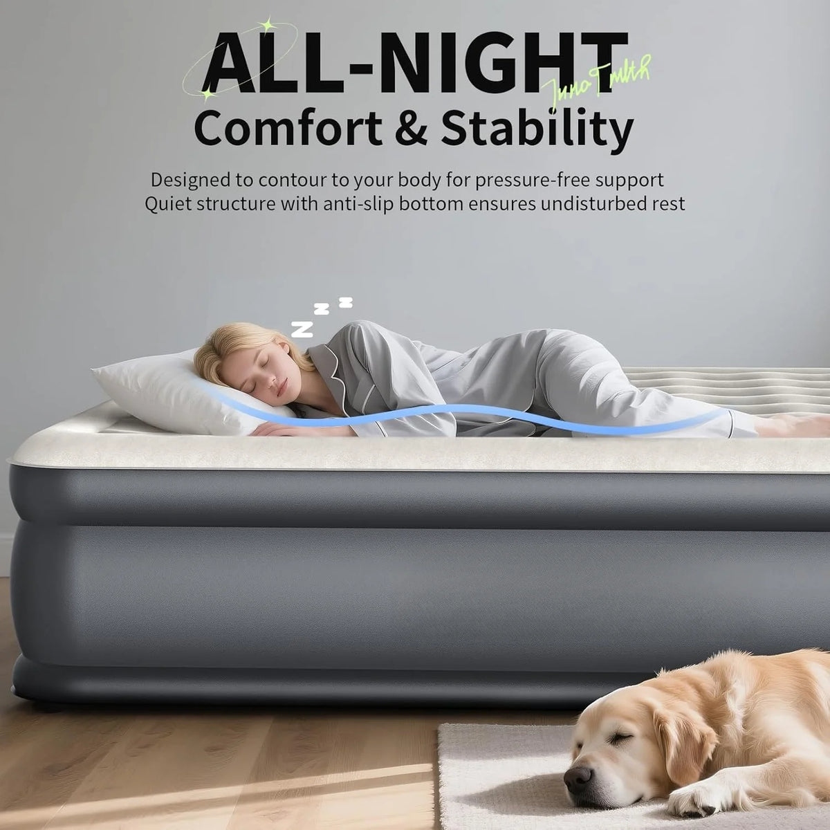 "King Size Air Mattress with Built-in Pump �C 18�� Raised, Family Choice Award, Inflatable Bed for 2-4 Persons, 700 lbs Capacity, Ideal for Home & Guests"