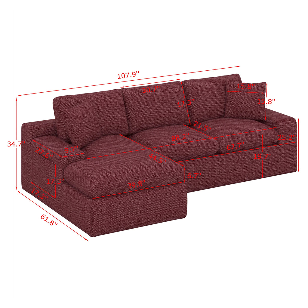 BEBPILOO Modular Chenille 107.9" Sofa with Flexible Configuration, Double - Layer Cushions, Deep Seating & Side Storage Pockets, Full-compressed Sofa for Living Room, Gray