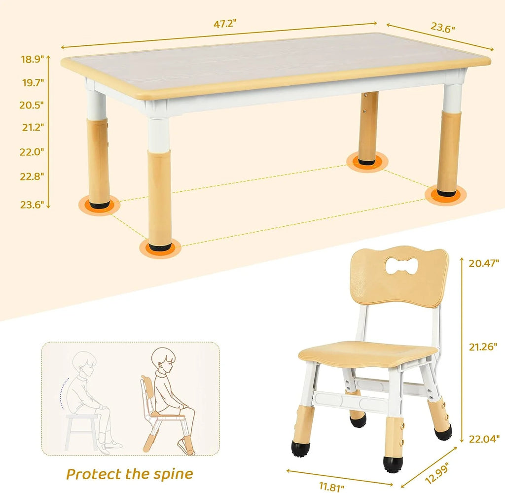 Arlopu Toddler Table and Chair Set Height Adjustable, Kids Activity Table for Reading, Drawing, Eating, Studying, Max 220lbs