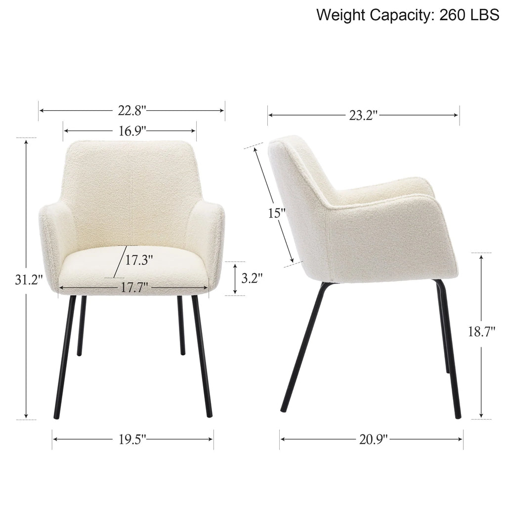 Zesthouse Teddy Sherpa Dining Chairs Set of 2, Modern Boucle Fabric Small Accent Armchairs, Leisure Chairs for Living Dining Room, Cream