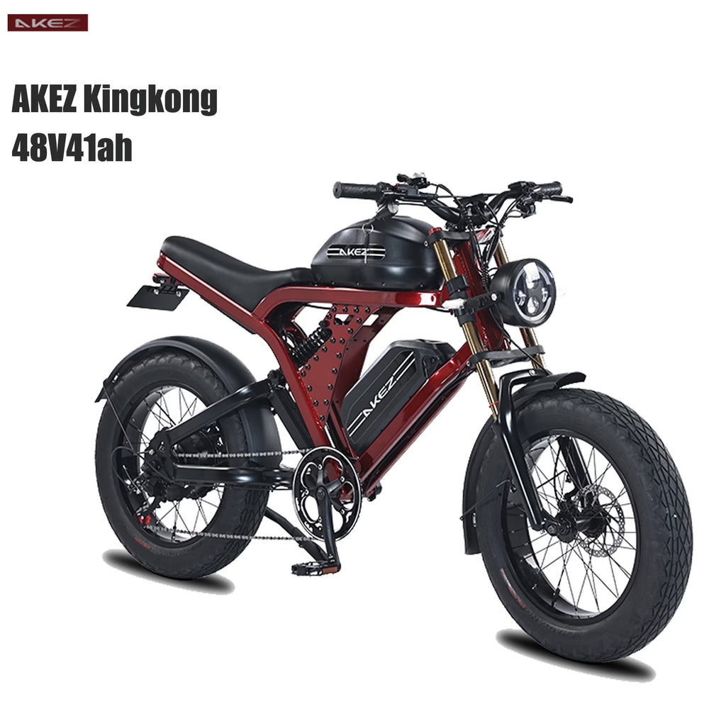 Peak 3000W AKEZ Kingkong 1500W Electric Bike,31MPH Electric Dirt Bike for Adults,48V41A Dual Removable Battery Mountain Ebike,20'' Fat Tire Ebike,7Speed,Hydraulic Brake