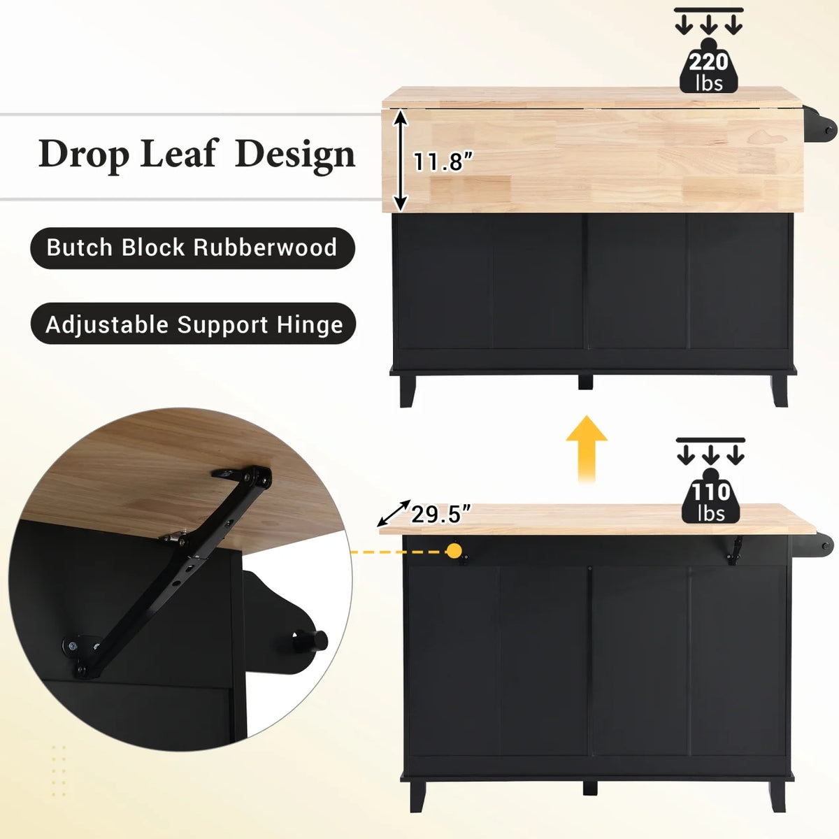 Kitchen Island with Storage, Portable Kitchen Island on Wheels with Drop-Leaf and 2 Stools, Built-in 4 Drawers and Towel Rack, Rolling Kitchen Island Cart for Home, Kitchen and Dining Room, White