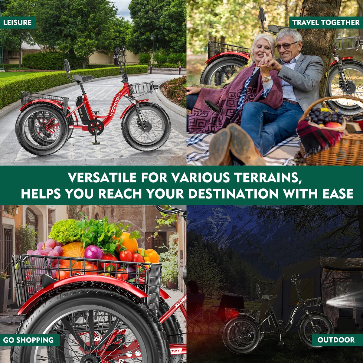 20" x 4" Fat Tire Electric Tricycle for Adult, 7 Speeds Electric Trike 48V 500W Motorized Tricycle , Electric Three Wheels Bicycle for Senior, Aluminum Frame & Rear Basket ,16mph