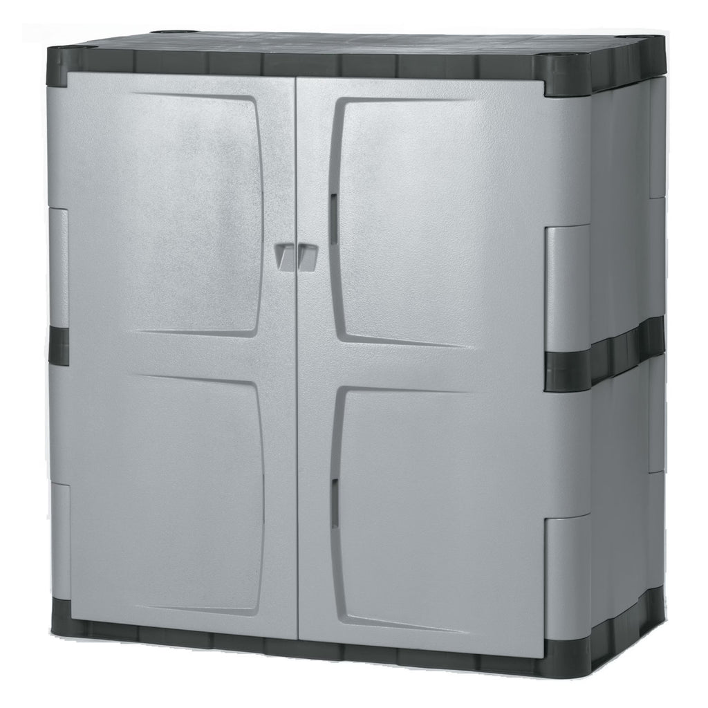 Rubbermaid Double-Door 2-Shelf Cabinet, Black and Gray