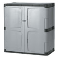 Rubbermaid Double-Door 2-Shelf Cabinet, Black and Gray