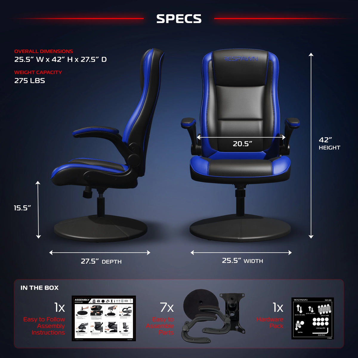 RESPAWN 800 Swivel Rocker Gaming Chair - Ergonomic Floor Gaming Seat with Lumbar Support, Flip Up Armrest, High Back, Pedestal Base, Comfortable No Wheels Console Video Game Rocker Chair - Red