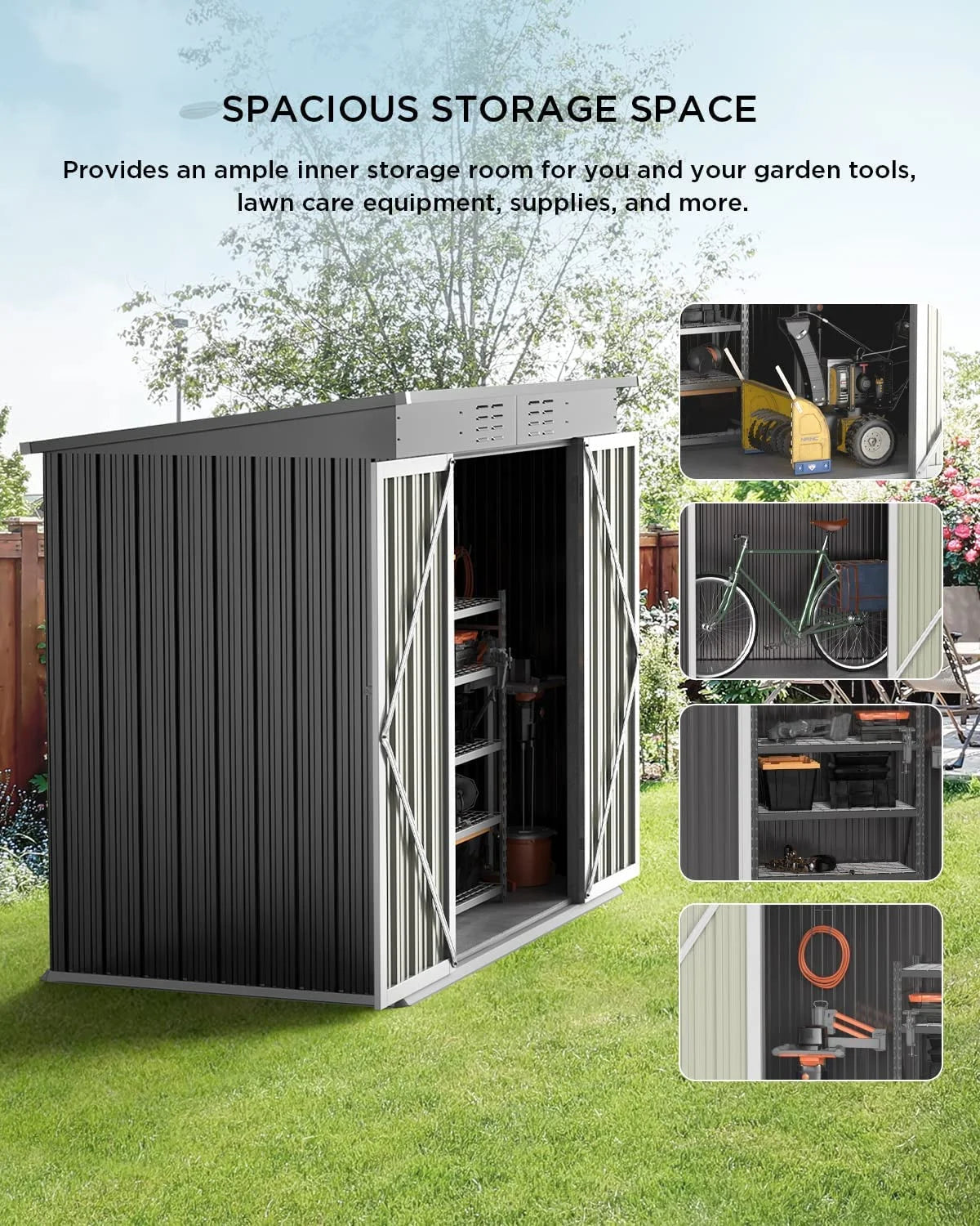 5'x3' Outdoor Storage Shed, Lofka Metal Storage Tool Shed with Single Lockable Door, for Bike| Garden Tools| Patio, Grey