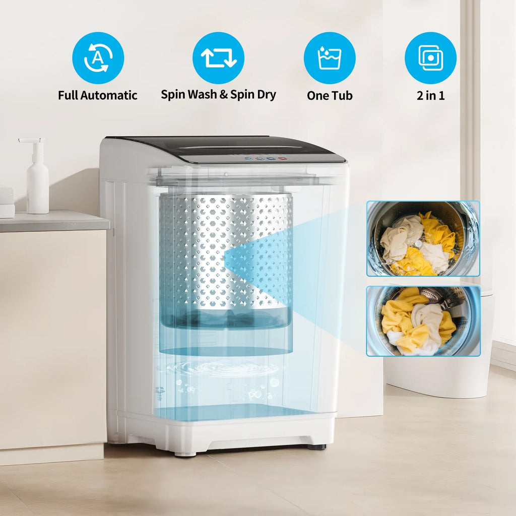 TABU Washer and Dryer Set, 17.6LBS Full Automatic Washing Machine & 8.8LBS Portable Dryer (Gray&White)