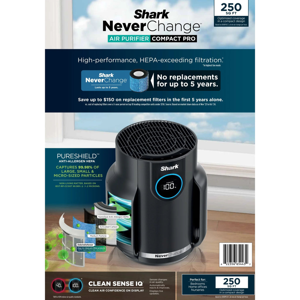 Shark NeverChange Air Purifier Compact Pro, HEPA Filter, HP070