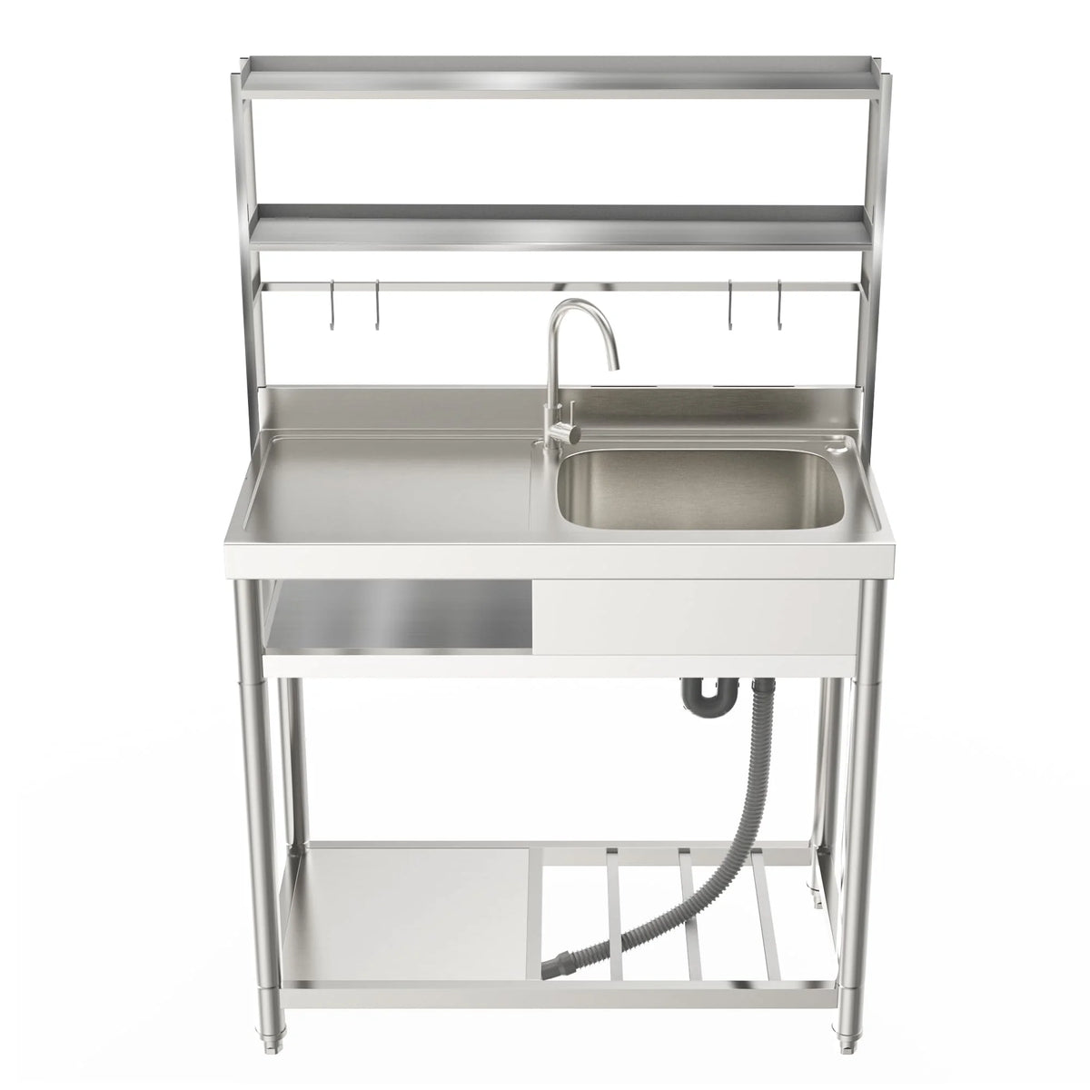 23.8'' Stainless Steel Sink Laundry Tub, Free Standing Laundry Sink with Washboard, Commercial Utility Tub with Cold & Hot Water Faucet for Garage Laundry Room Kitchen