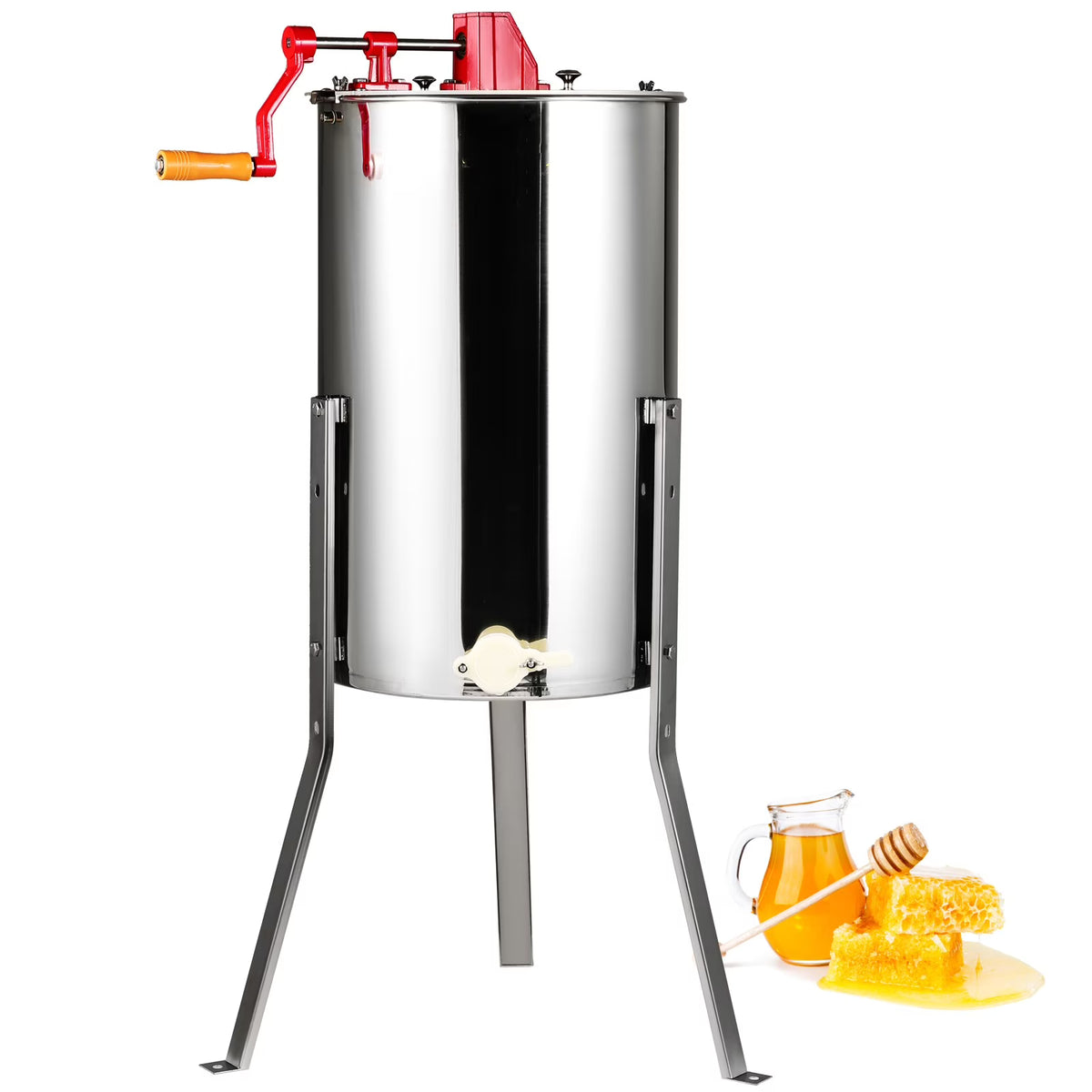 BENTISM Manual Honey Extractor, 2/4 Frames Beekeeping Equipment Stainless Steel with Height Adjustable Stand and Transparent Lid, Silver