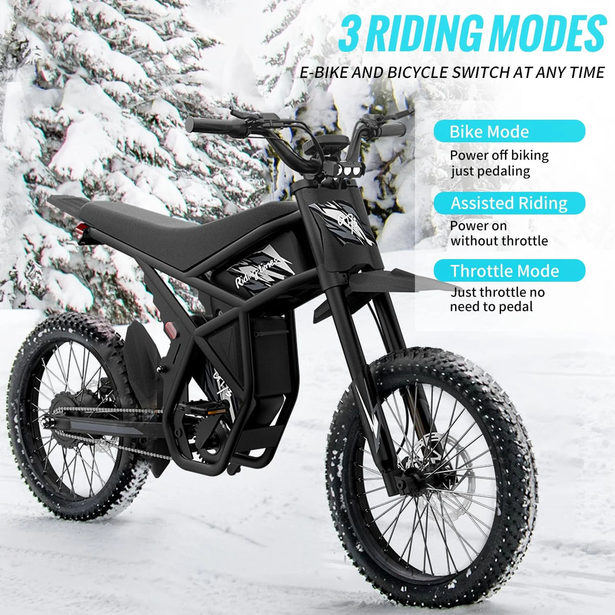 Riding'times GT73 Electric Dirt Bike for Adults, 37MPH 48V36.4AH 2400W 1747Wh Dual Battery Ebike, 85+ Miles Range,25" Motorcycle Tire UL2849 Certified, Full Suspension