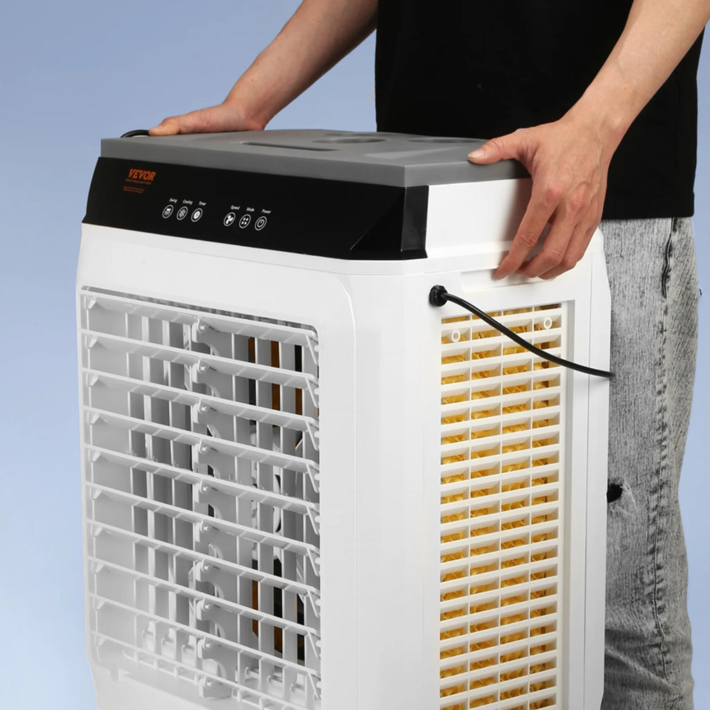 VEVOR Evaporative Air Cooler, 2100 CFM, 135�� Oscillating Swamp Cooler with Adjustable 3 Speeds and 12 H Timer, 7 Gal Portable Air Cooler for 750 Sq.ft, Indoor/Outdoor Use