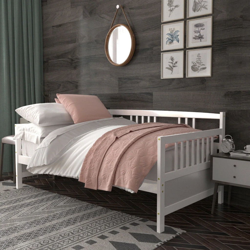 Gymax Twin Size Wooden Slats Daybed Frame Support Platform W/Rails White