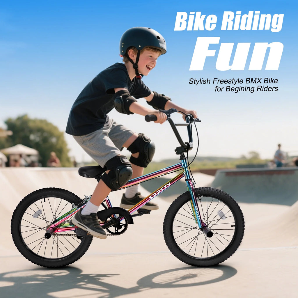 SPPTTY 20" Freestyle BMX Bike with 4 Pegs,Kids Bicycle for Teen Beginner, Age 7-14 Years,Multicolor