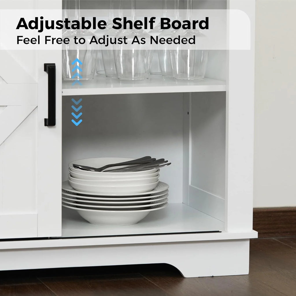 JINSEED Bar Cabinet with Drawer, Wine Bar Buffet Sideboard with Adjustable Storage, White