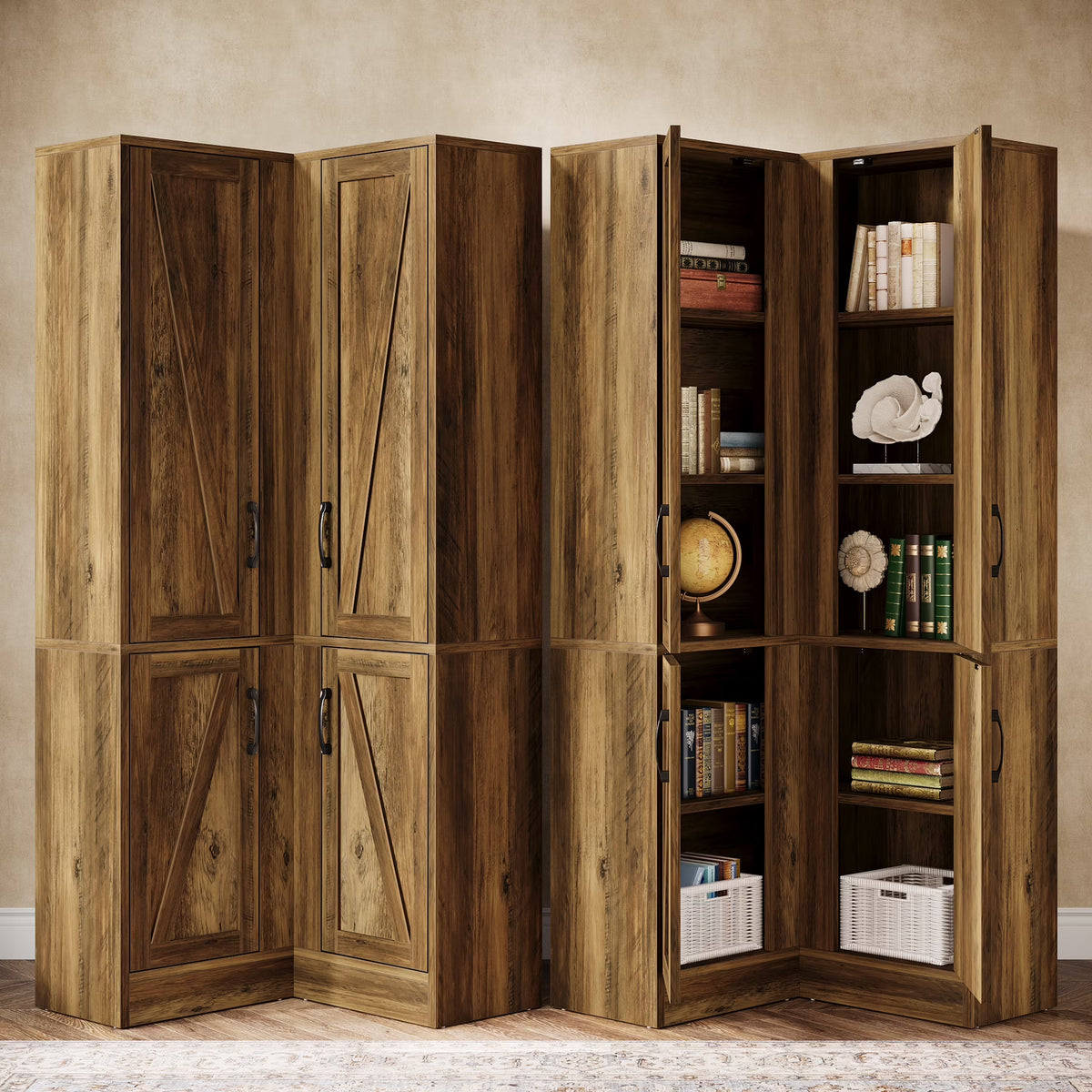 Tribesigns 70.8" Tall Corner Cabinet, Farmhouse Storage Cabinet with 4 Doors & 5 Storage Shelves
