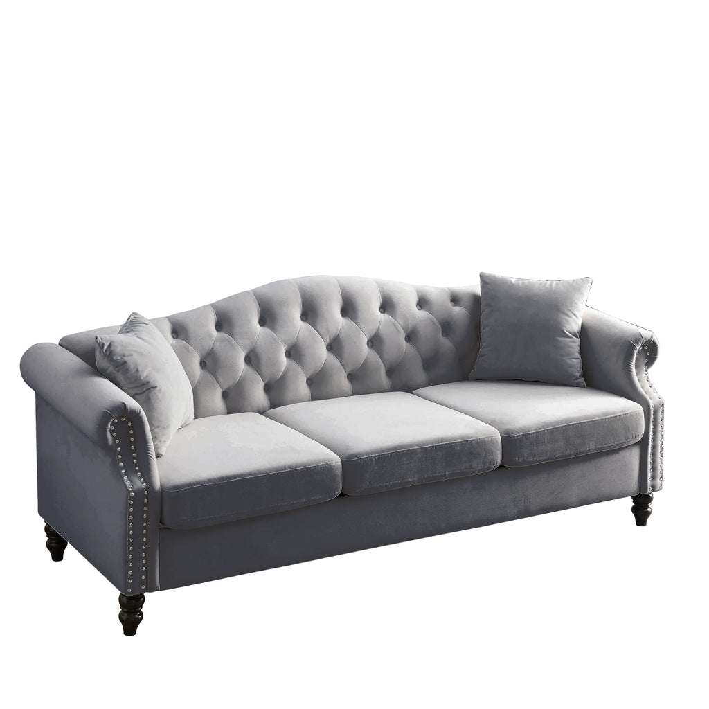 Chesterfield Upholstered Velvet Sofa, 3 Seater Button Tufted Couch with Nailhead Arms for Living Room Bedroom Office Apartment