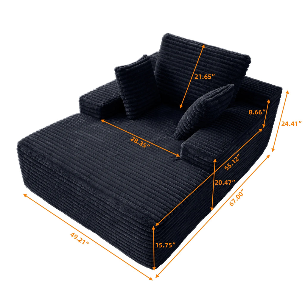 Sodrens Oversized Chaise Lounge Chair Indoor,Upholstered Sofa Bed with Throw Pillows and Armrests,Sleeper Chair for Living Room,Bedroom,Brown,Corduroy