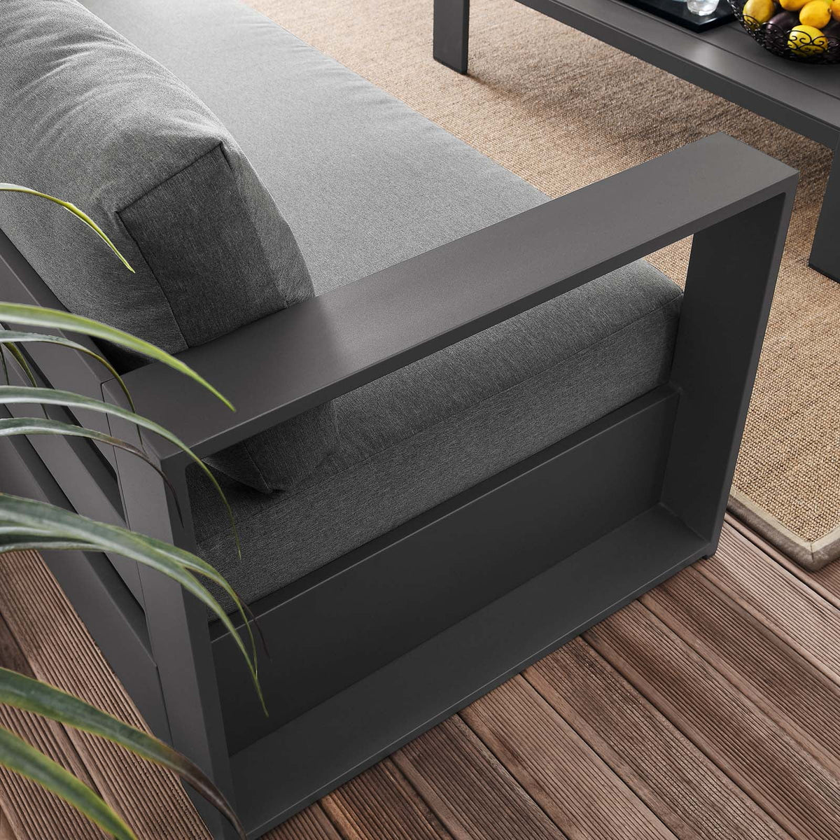 Lounge Sofa Table Set, Grey Gray, Aluminum, Metal, Fabric, Modern Contemporary, Outdoor Patio Balcony Cafe Bistro Garden Furniture Hotel Hospitality