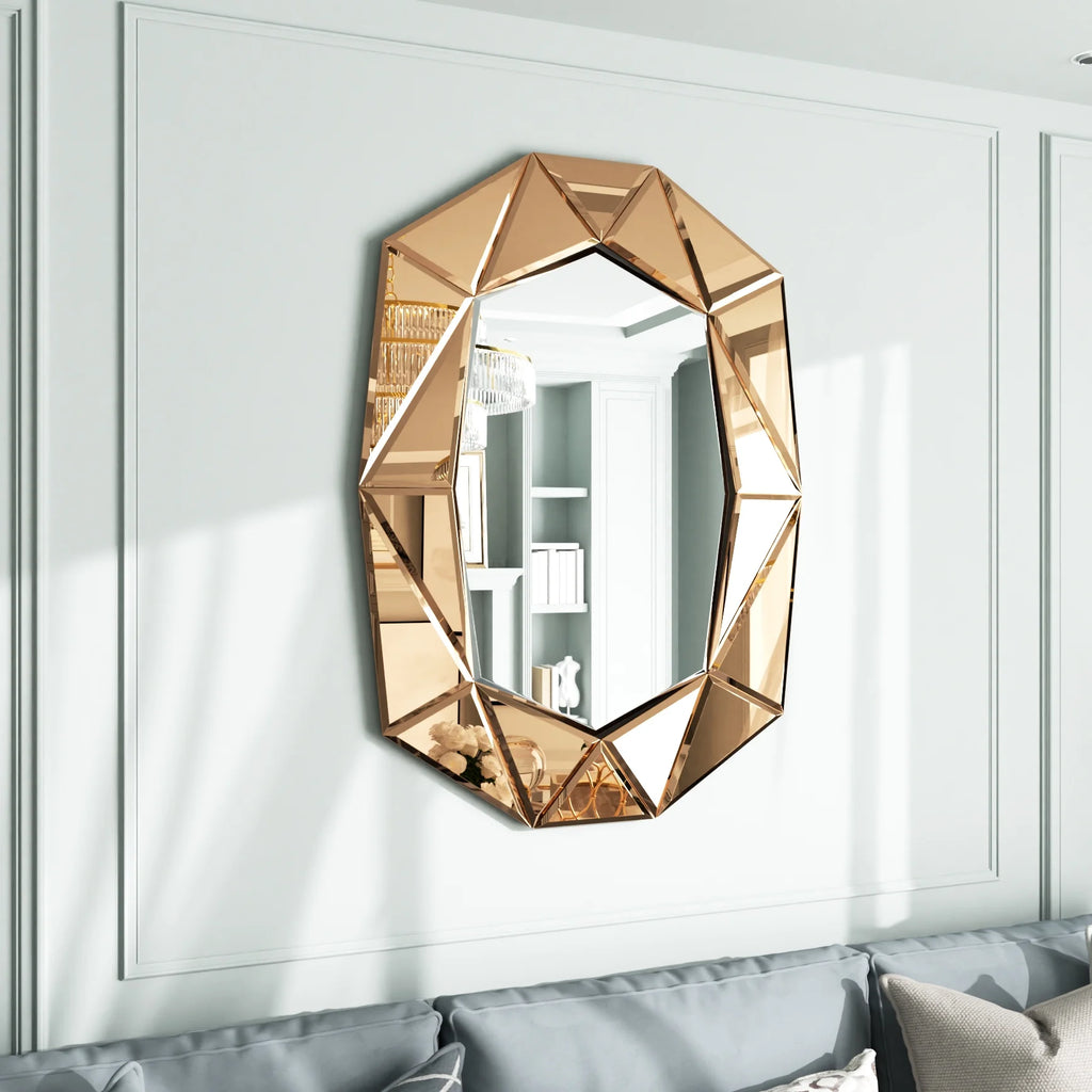 LUVODI Geometric Mirror Wall 28 x 39 inch Art Mirror Green 3D Glass Beveled for Bathroom Living Room