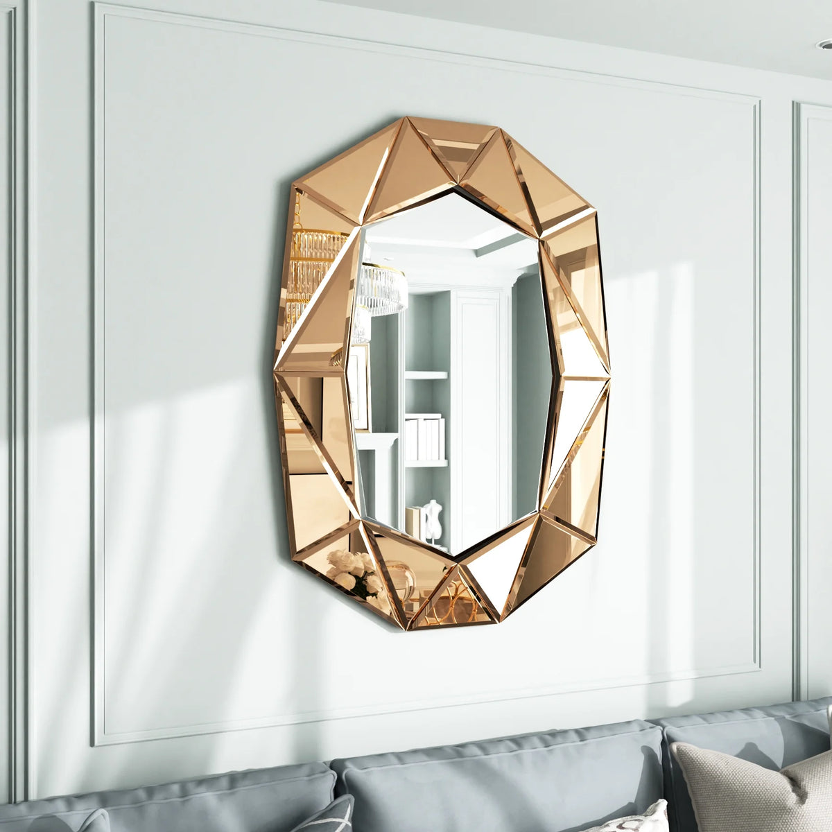 LUVODI Geometric Mirror Wall 28 x 39 inch Art Mirror Green 3D Glass Beveled for Bathroom Living Room