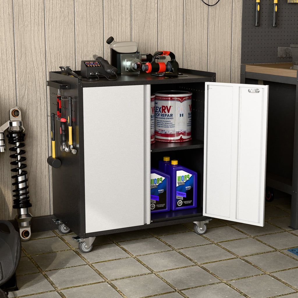 Aobabo Metal Storage Cabinet with Lock,Garage Storage Cabinet with Wheels,72In Steel Storage Cabinet for Garage Home Storage, Black Required-Assembly