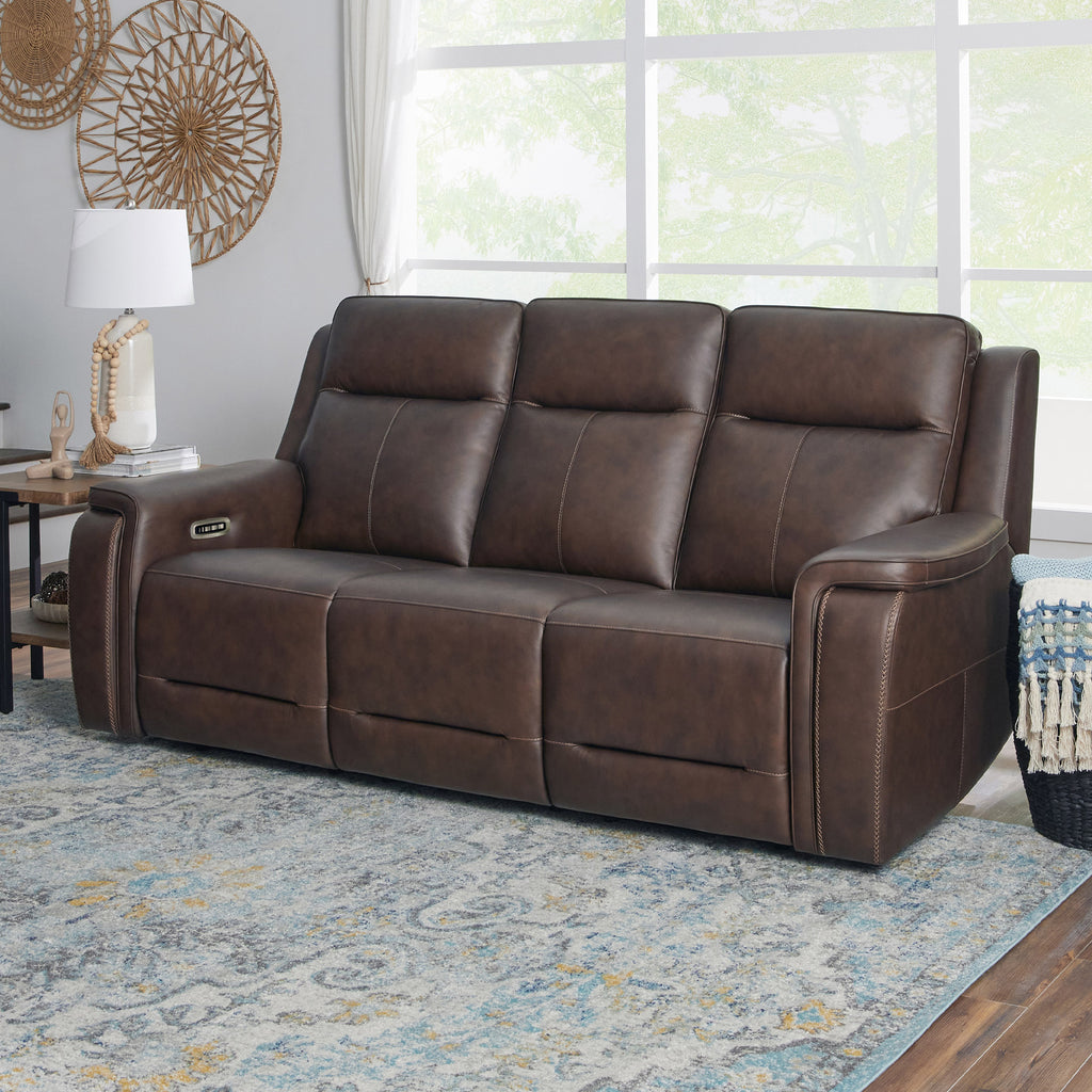 Flexsteel Griffin Italian Leather Power Reclining Sofa with Power Headrests