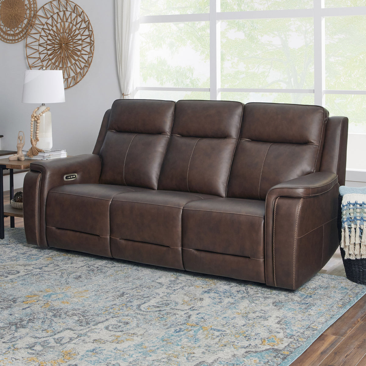 Flexsteel Griffin Italian Leather Power Reclining Sofa with Power Headrests