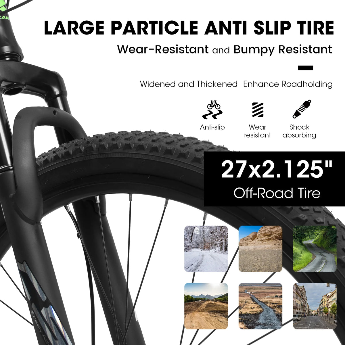 27" Mountain Bike, 21-Speed Dual Disc Brakes with Aluminum Frame �C Black