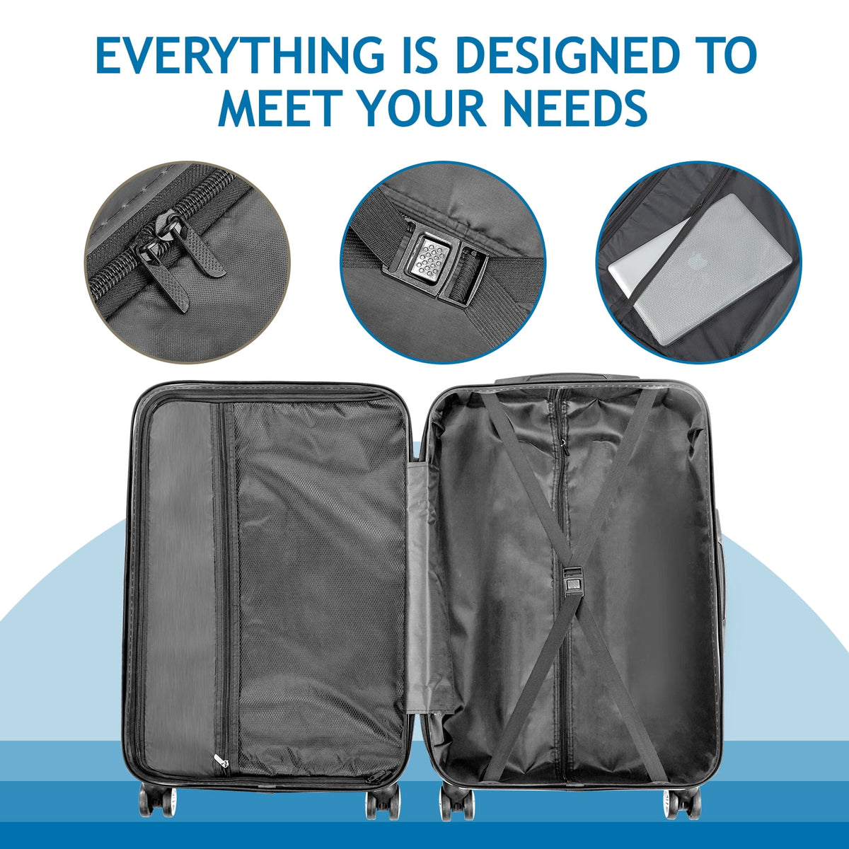 Zimtown 3 Piece Nested Spinner Suitcase Luggage Set With TSA Lock Royal Blue