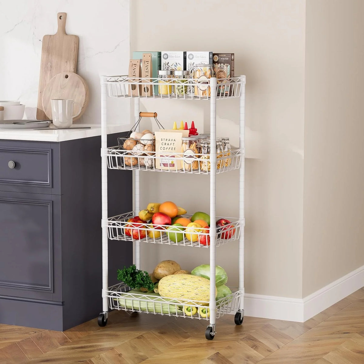 6 Tier Wire Shelving Unit with Wheels Baskets Storage Rack Corner Shelves Adjustable Shelf Closet Bathroom Organizers Metal Pantry Kitchen Garage Laundry Room 13.5" D x 13.5" W x 63" H Silver