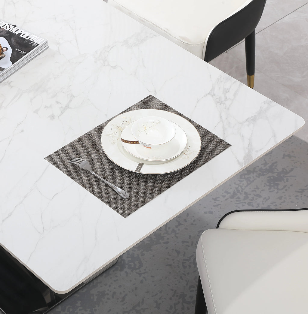 Montary 7 Piece Dining Room Set, Modern Dining Table and Chairs Set, Sintered Stone Dining Table Set for 6, White Marble Dining Table with 6 Chairs for Kitchen, Dining Room