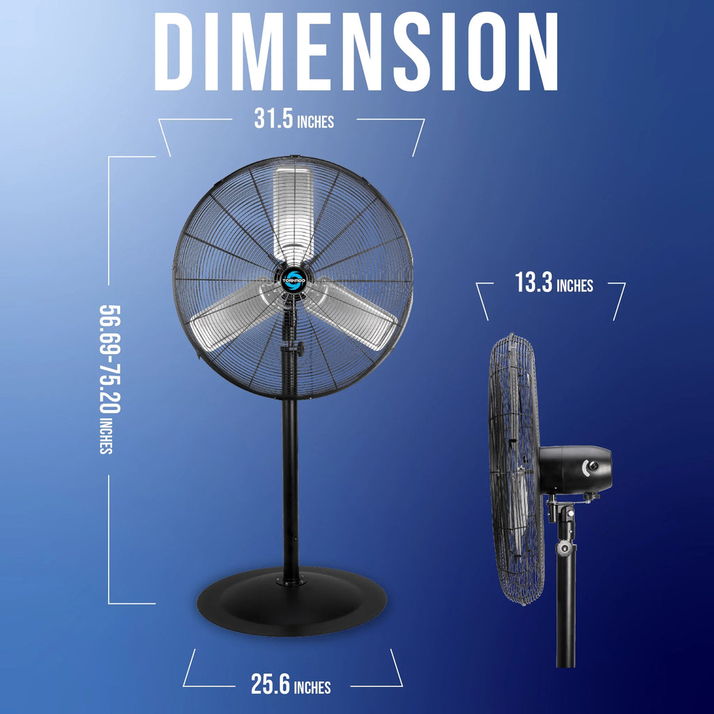 Tornado - 20 Inch High Velocity Metal Oscillating Pedestal Fan - Commercial, Industrial Use Water-Resistant