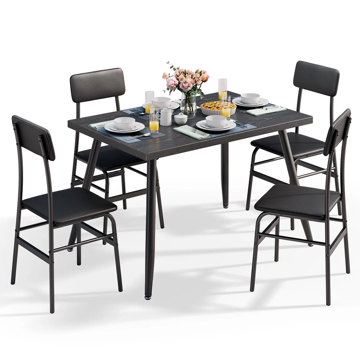 Dining Table Set for 4, Lofka 5 Piecs Kitchen Table and Chairs Set for Dining Room & Kitchen, Black