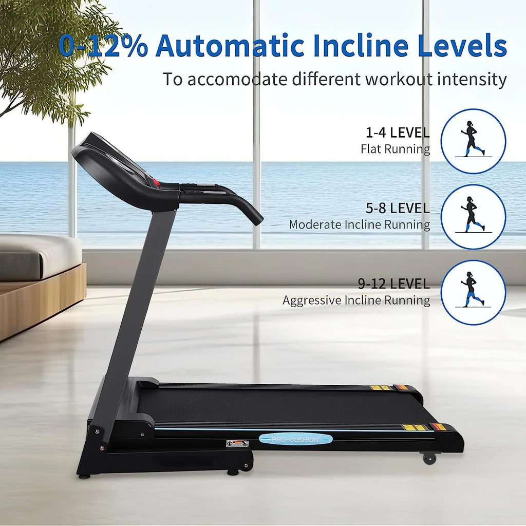 Treadmill with Incline Folding with 12 Level Automatic Incline 2.5hp Power 8.5mhp Speed Running Machine 15 Preset Training Program Electric Treadmill for Home Use