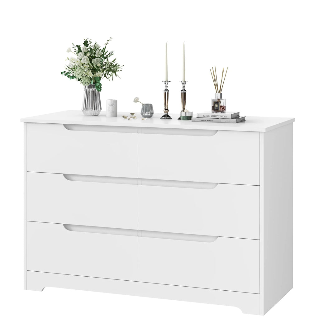 Homfa 6 Drawer White Dresser for Bedroom, Modern Chest of Drawers Wood Storage Cabinet for Living Room Nursery Kitchen Office