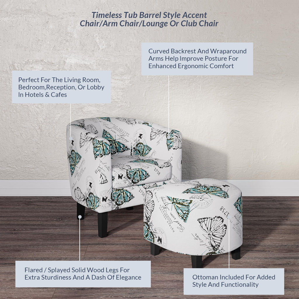 BELLEZE Accent Club Chair with Ottoman - Lydia (Butterfly White)