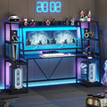 78.8 Inches Gaming Desk with LED Lights, Hutch and Storage Shelves, Ergonomic Computer Desk, Black