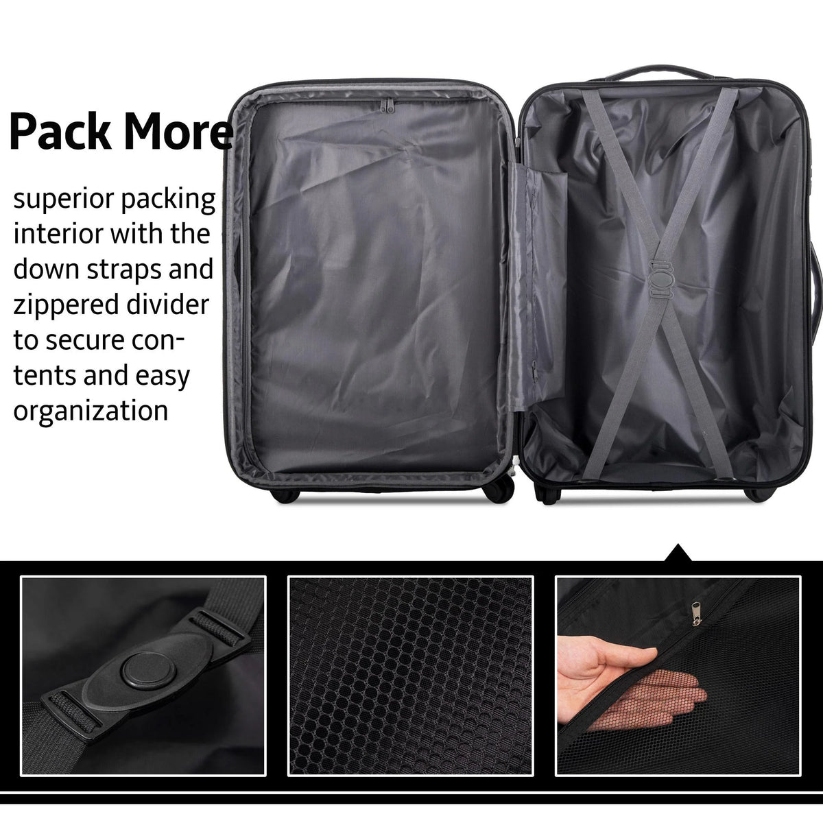 3 Piece Luggage Set Hardside Spinner Hardshell Suitcase with TSA Lock 4-Wheel Upright Luggage for 360 Degree Movement (20/24/28), Purple