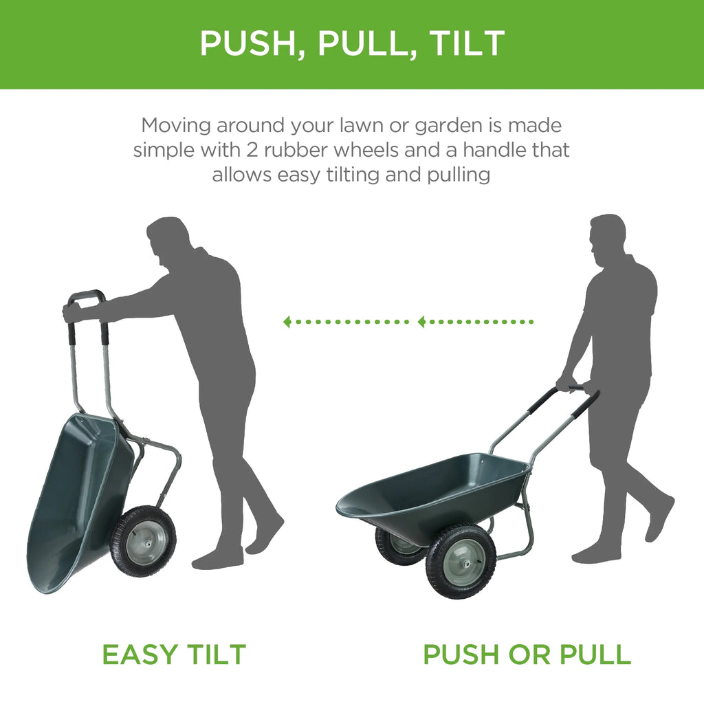 Best Choice Products Dual-Wheel Home Wheelbarrow Yard Garden Cart for Lawn, Construction - Green