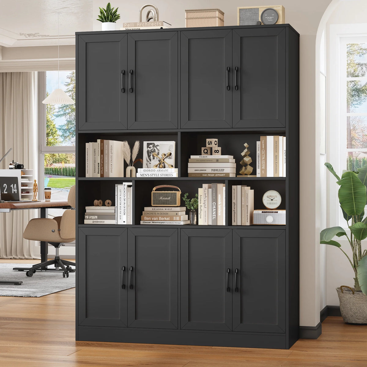 Homfa 8 Door Pantry Cabinet with Adjustable Shelves��71��H Storage Cabinet with Open Cubes for Kitchen, Dining Room, White