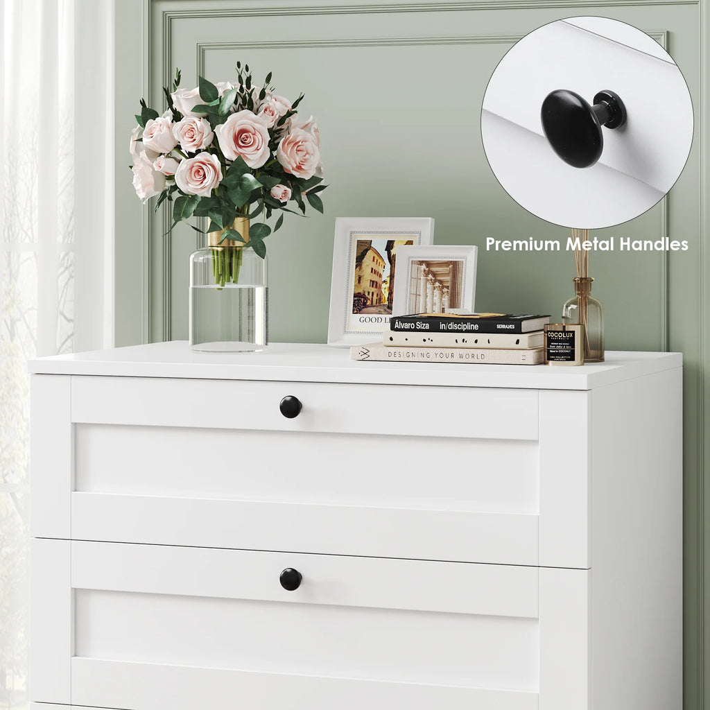 Homfa 5 Drawer White Bedroom Dresser, Modern Vertical Dresser Drawers Wood Organizer for Living Room Entryway Small Spaces