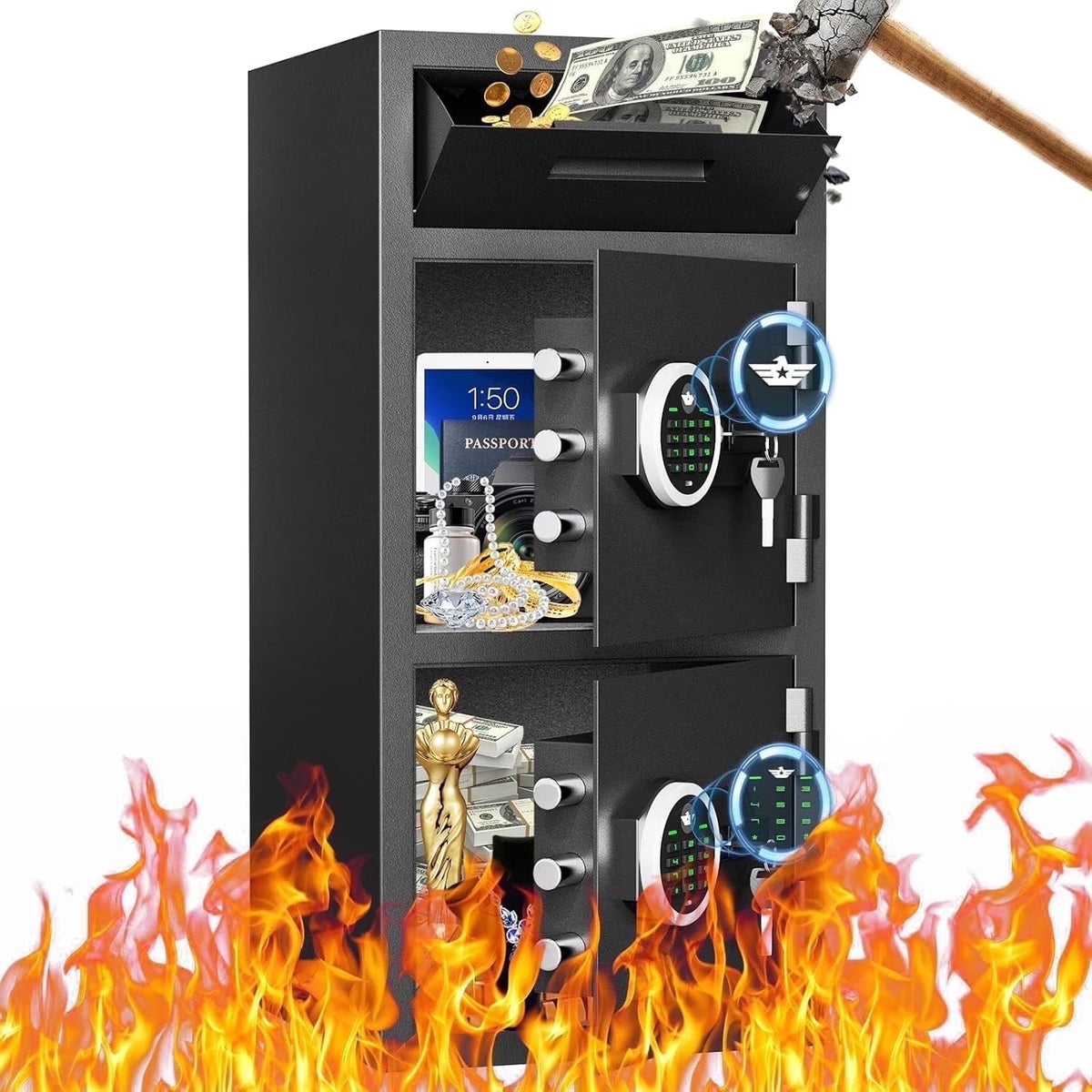 karbeen 7.0 Cu ft Large Safe Box Fireproof Waterproof, Digital KeypadHome Safe with Deposit Slot & Dual Alarm System, Money Safe With Mute Function and LED Light, Security Box for Money Valuables