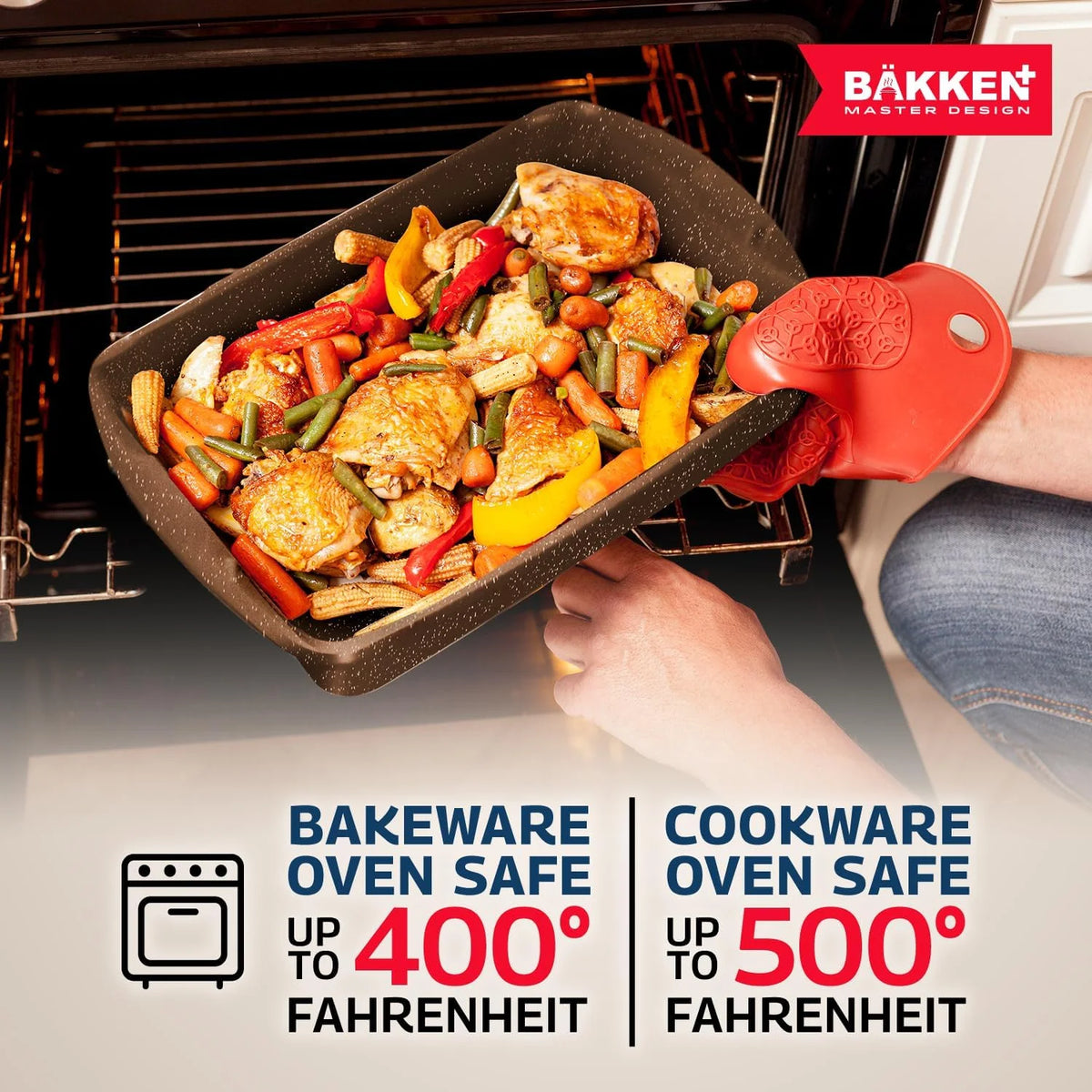 Bakken Master 38 Piece Granite Cookware and Bakeware Set �C Nonstick Granite Coating, Pots and Pans with Detachable Handles and Tempered Glass Lids, 6-piece Bakeware set, 12-piece Mixing Bowls,Brown